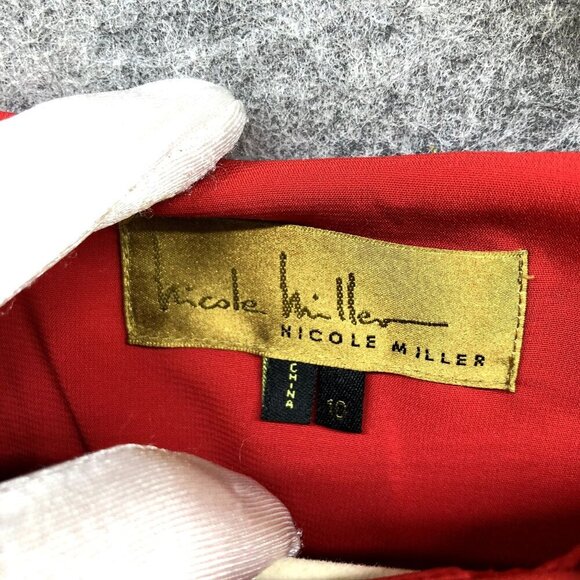 Nicole Miller Sheath Dress Size 10 Red Silk Blend Cap Sleeve Pleated Formal - Picture 9 of 10